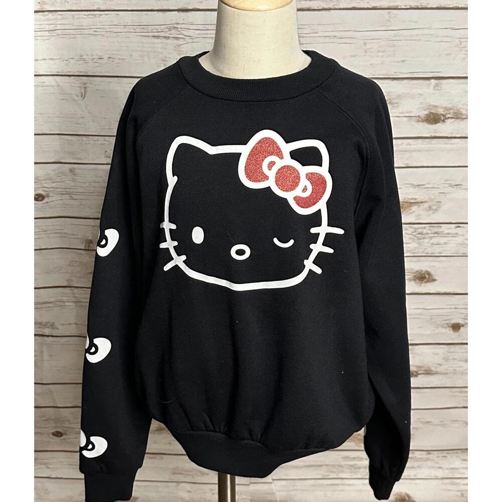 Sanrio Hello Kitty kawail black graphic cotton-blend fleece sweatshirt Size S - Picture 1 of 6